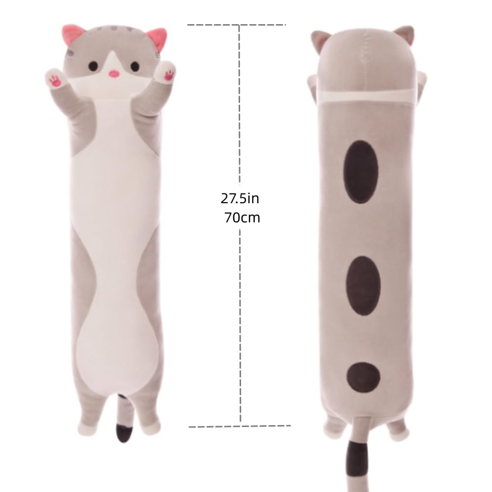 OPHRBU Long Plush cat Pillow, Soft and Cosy, Suitable for Birthday, Party, 1 Piece (27.5Inch, Pink)