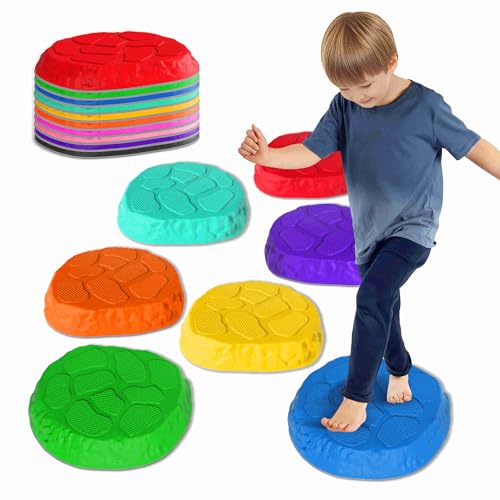 TECKMICO 10-Pack Stepping Stones for Kids,Non-Slip Balance Stones Obstacle Course Coordination Game Encourage Toddler Balance Gross Motor Skills Toys