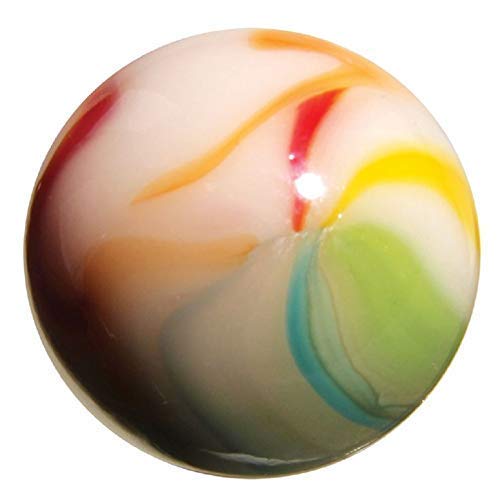 Big Game Toys~1X Cockatoo Mammoth Marble 1 5/8" (42mm) w/Display Stand Glass Ball Large Huge Iridescent White red Blue Shooter Swirl