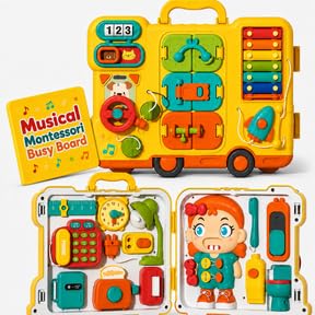 Musical Montessori Busy Board for 1 Year Old to 4 Years Old | 8-in-1 Sensory Gameplay | Educational Toys for Babies | Fine Motor Skills, Thinking
