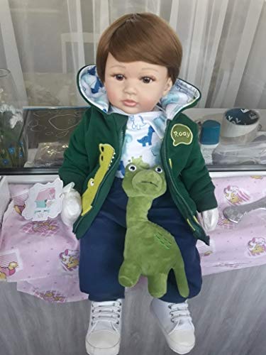 iCradle 24 inch Boy Dolls Reborn Toddler Dolls Realistic Looking Soft Silicone Weighted Soft Cloth Body Newborn Baby with Dinosaur Clothes