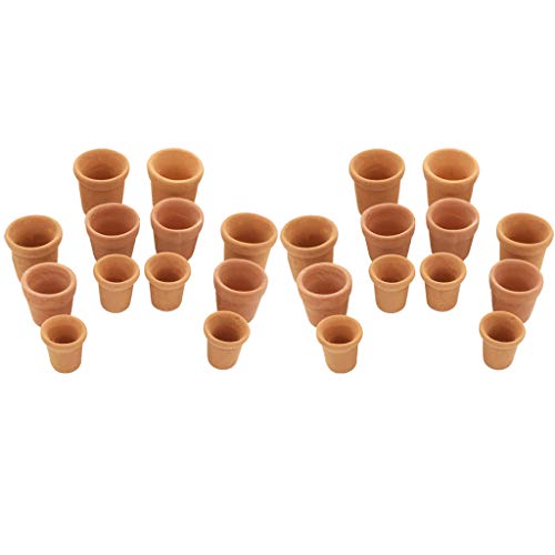 24 Pcs Miniature Bonsai Flower Pots, 1:12 Scale Dollhouse Pottery Garden Accessories, Red Pottery