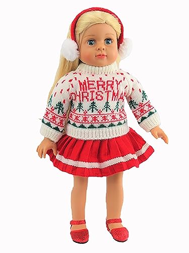 Merry Christmas Sweater Skirt Set Outfit for 18-Inch Dolls | Premium Quality & Trendy Design | Dolls Clothes | Outfit Fashions for Dolls for Popular