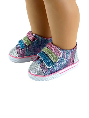 American Fashion World Rainbow Glitter Sneakers for 18-Inch Dolls | Premium Quality & Trendy Design | Dolls Shoes | Shoe Fashion for Dolls for Popular