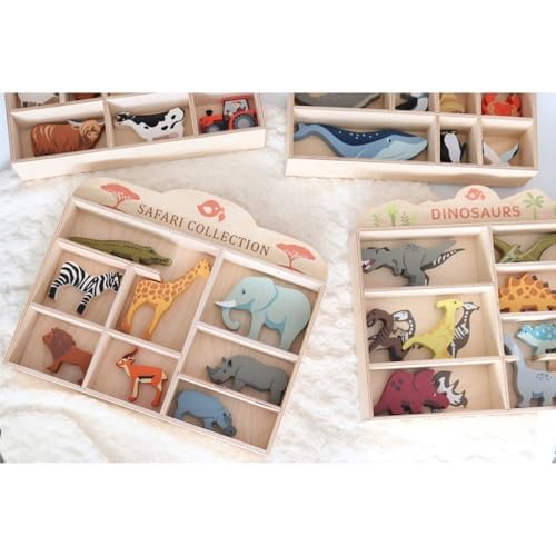 Tender Leaf Toys Dinosaur Animals - 8 Wooden Prehistoric Figurines with a Display Shelf - Classic Toy for Pretend Play - Develops Creative