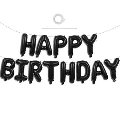 TONIFUL Black Happy Birthday Balloons Banner Decoration 16 Inch Mylar Foil Letters Birthday Sign Banner Bunting Reusable for 30th 40th 50th 60th Men