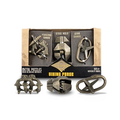 True Genius: Viking Forge - 3 Cast Metal Brainteaser Puzzles, Disentanglement Puzzle, Difficulty Level 3-5, Project Genius, Ages 8+