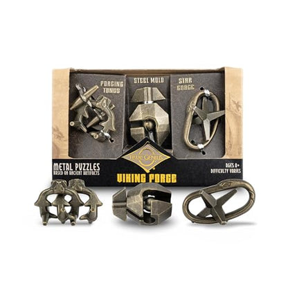 True Genius: Viking Forge - 3 Cast Metal Brainteaser Puzzles, Disentanglement Puzzle, Difficulty Level 3-5, Project Genius, Ages 8+