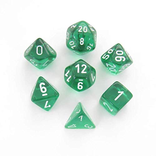 DND Dice Set-Chessex D&D Dice-16mm Translucent Green and White Plastic Polyhedral Dice Set-Dungeons and Dragons Dice Includes 7 Dice - D4 D6 D8 D10