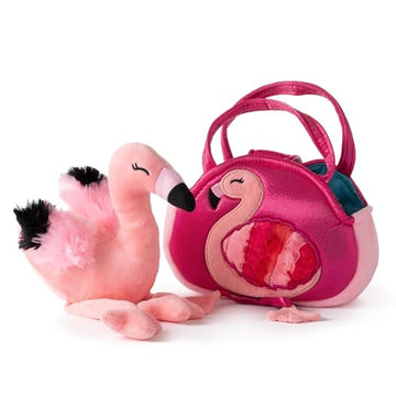 The Petting Zoo Flamingo Stuffed Animal Plushie and Purse Set, Gifts for Kids, Wildlife Animal Toy, Pink Flamingo Plush Toy and Purse Pet Carrier