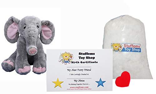 Stuffems Toy Shop Make Your Own Stuffed Animal Mini 8 Inch Trunks the Elephant with Embroidered Eyes Kit - No Sewing Required!