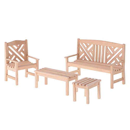 EatingBiting Dollhouse Accessories Furniture 1:12 Dollhouse Miniature Furniture Wooden Garden Unpainted Bench Chair 4 Pieces per Set, Including 1