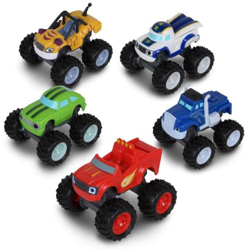NKOK Blaze and The Monster Machines (Free-Wheel) 5PK (Blaze, Pickle, Crusher, Stripes & Darington); No Batteries Required; Grippy Tires; STEM