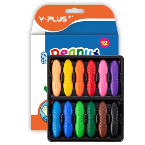 YPLUS Peanut Crayons for Kids, 12 Colors Washable Toddler Crayon, Non-Toxic Baby Crayon for ages 2-4, 1-3, 4-8, Coloring Art Supplies