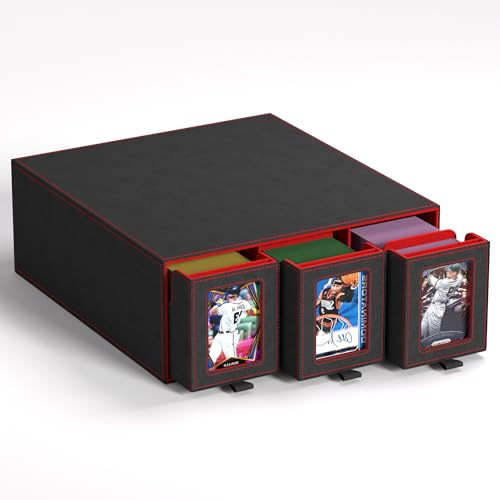 Trading Card Storage Box, 3-Row Slide-Pull Card Case with Stackable Design & 15 Dividers, Commander Display Card Organizer Holder for MTG, Pkmn