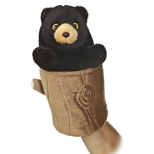 Aurora® Interactive Hand Puppet Black Bear Pop Up Puppet Stuffed Animal - Storytelling Adventures - Playful Learning - Black 11 Inches