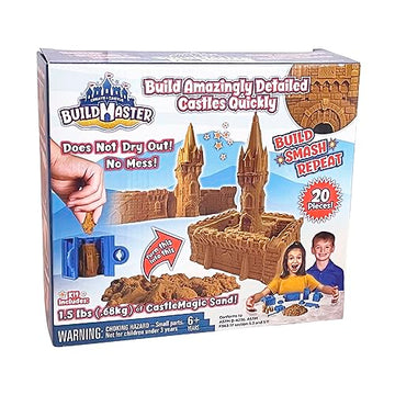 Mega Sand Castle Kit - Indoor Sand Kit for Kids with 20 Building Pieces, 1.5 lbs of Reusable, Moldable Magic Sand & No-Mess Play Mat - Art Sensory