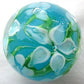 Big Game Toys~22mm (7/8") Hibiscus Hand Made Art Glass Marble w/Stand Turquoise/Blue/White Flower