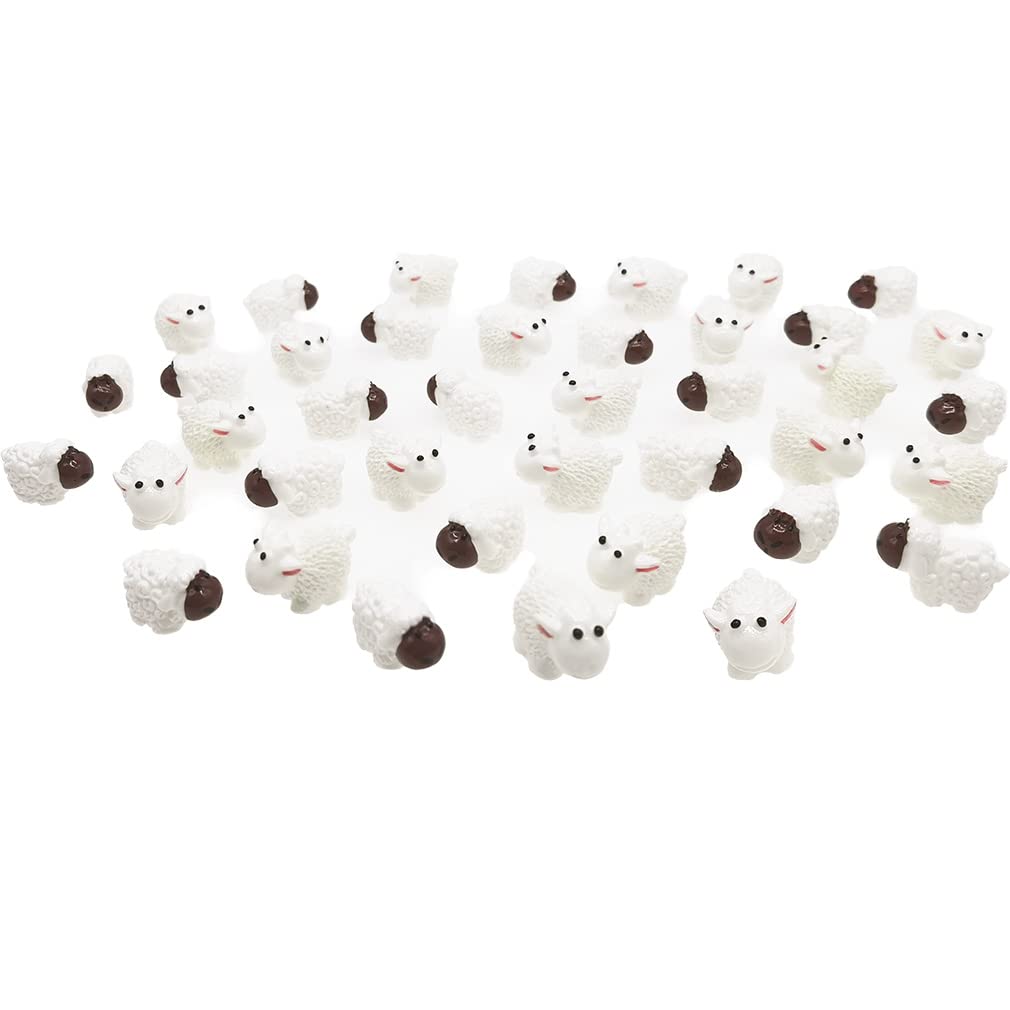 BLAPNK 40pcs Miniature Sheep Figurines Mini Herd of Sheeps Figure Toy Cake Toppers Moss Landscape Decoration DIY Terrarium Crafts Ornament