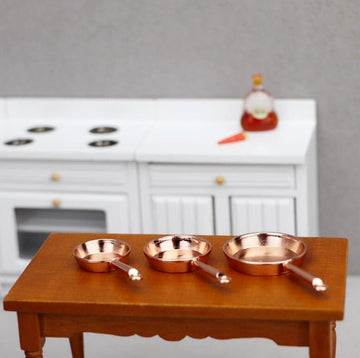EatingBiting 1:12 1/12 Scale Dollhouse Miniature Furniture Set of 3 Chrome Frying Pans Doll House Display Kitchen Cookware Accessories Christmas