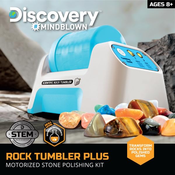 Discovery™ Rock Tumbler Starter Kit - Stone Polishing Set with Rocks, Grit, Gem Case| STEM Science Project Kit for Kids & Beginners| Cool Toy for Boys