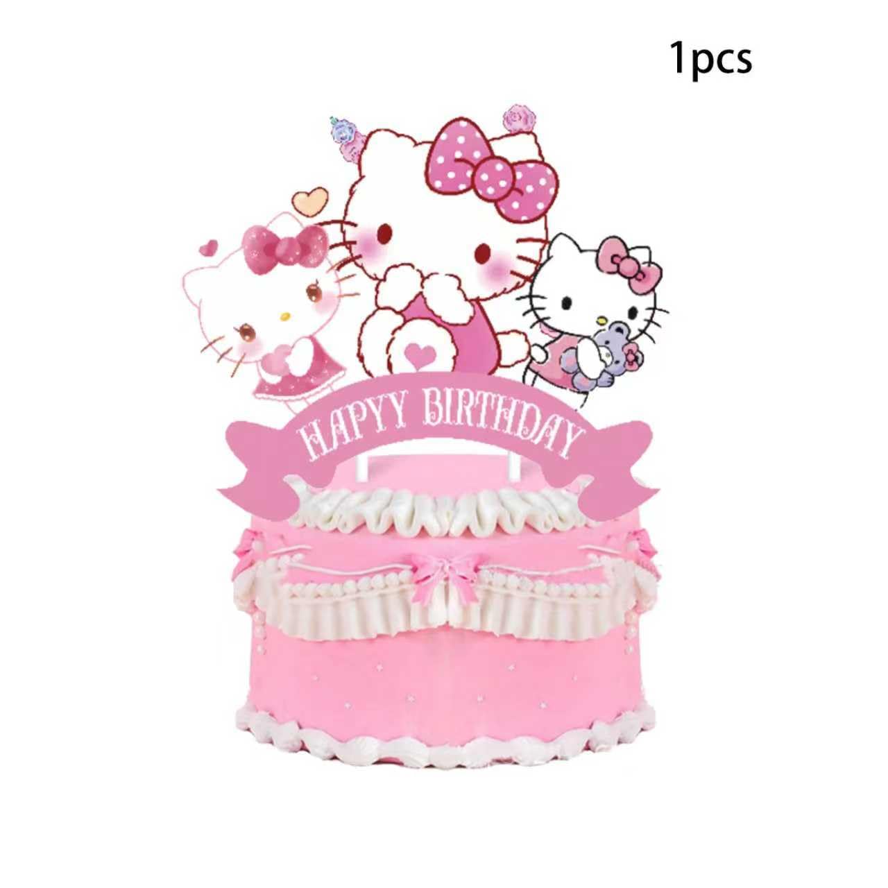 25Pcs Kitty Cake Decorations with 24pcs Cupcake Toppers, 1pcs Happy Birthday Cake Topper, Cartoon Themed Party Supplies, Perfect for Birthday Party