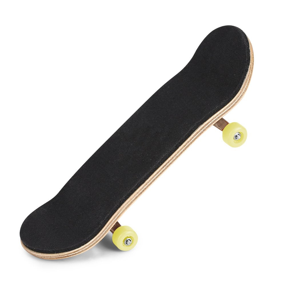 Raguso Maple Wooden Alloy Fingerboard Finger Skateboards Mini Fingerboard with Soft Pad Bearing Wheels and Box Reduce Pressure Kids Gifts(Yellow)