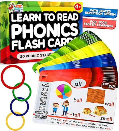 Phonics Flash Cards with Proven Spaced Repetition Learning System - Learn to Read in 20 Phonic Stages - Digraphs CVC Blends Long Vowel Sounds Phonics