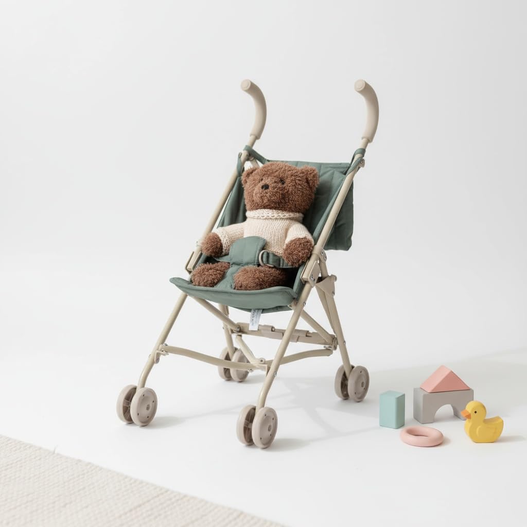 Doll Stroller - Neutral Color Lightweight & Flexible Stroller - Baby Doll Stroller for Kids 3+ - Chic Floral Print - 22" (Olive Green)