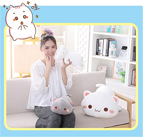 Cute Kitten Plush Toy Stuffed Animal Pet Kitty Soft Anime Cat Plush Pillow?Plush cat Doll Pillow Toys Children's (White)