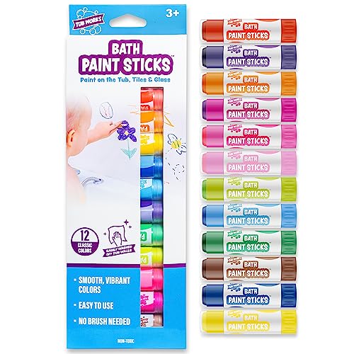 Tub Works® Bath Paint Sticks™ Bath Toy, 12 Count | Nontoxic, Washable Bathtub Paint for Kids & Toddlers | Twistable Sticks Draw Smoothly on Tub Walls