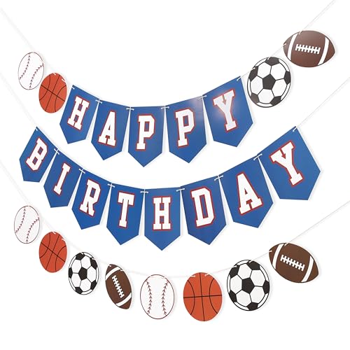 Happy Birthday Sports Banner - Sports Theme Birthday Party Decorations, Happy Birthday Ball Garland Sign, Banner for Boy Birthday Party Decor, Ball