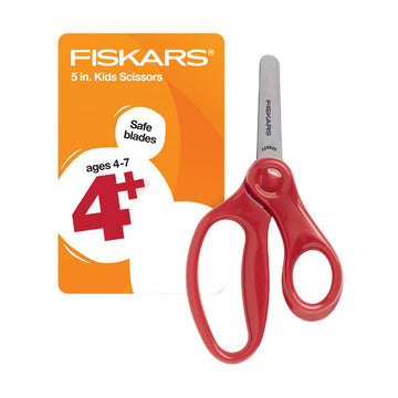 Fiskars 5" Blunt-Tip Scissors for Kids Ages 4-7, Scissors for School or Crafting, Back to School Supplies, Red