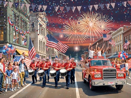 Parade on the 4th of July Jigsaw Puzzle 550 Piece - Fully Interlocking & Randomly Shaped Pieces - 24" x 18" - Summer Holiday Puzzles for Families