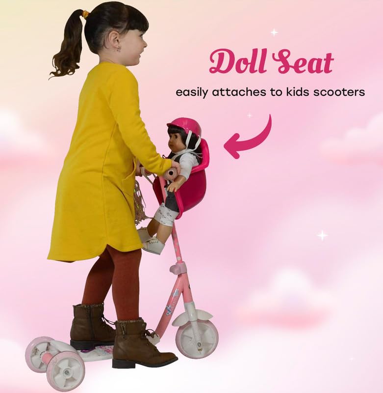 Doll Bike Seat Carrier for Baby Doll and 18 Inch Dolls with Doll Helmet. No Tools Required Bicycle and Scooters seat Accessories for Dolls