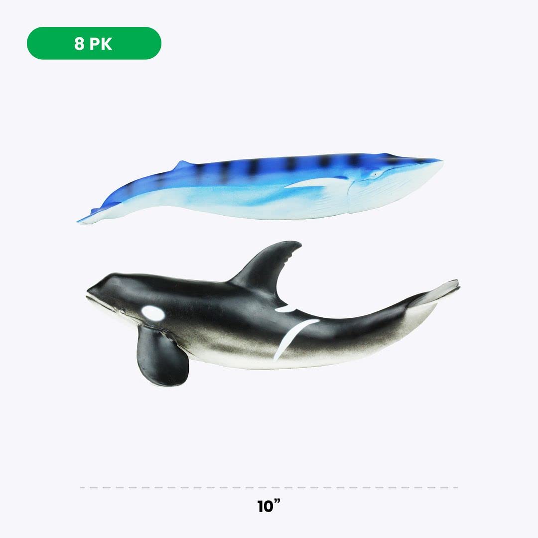 Boley Great Sea Creatures 8-Pack: 7-10" Soft Plastic Ocean Animal Figurines - Realistic Shark, Whale, Dolphin Toys - Educational & Sensory Playset