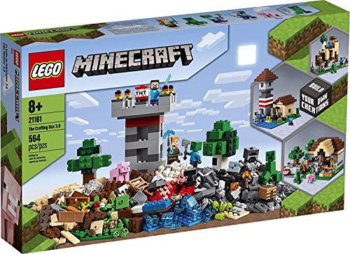 LEGO Minecraft The Crafting Box 3.0 21161 Minecraft Brick Construction Toy and Minifigures, Castle and Farm Building Set, Great Gift for Minecraft