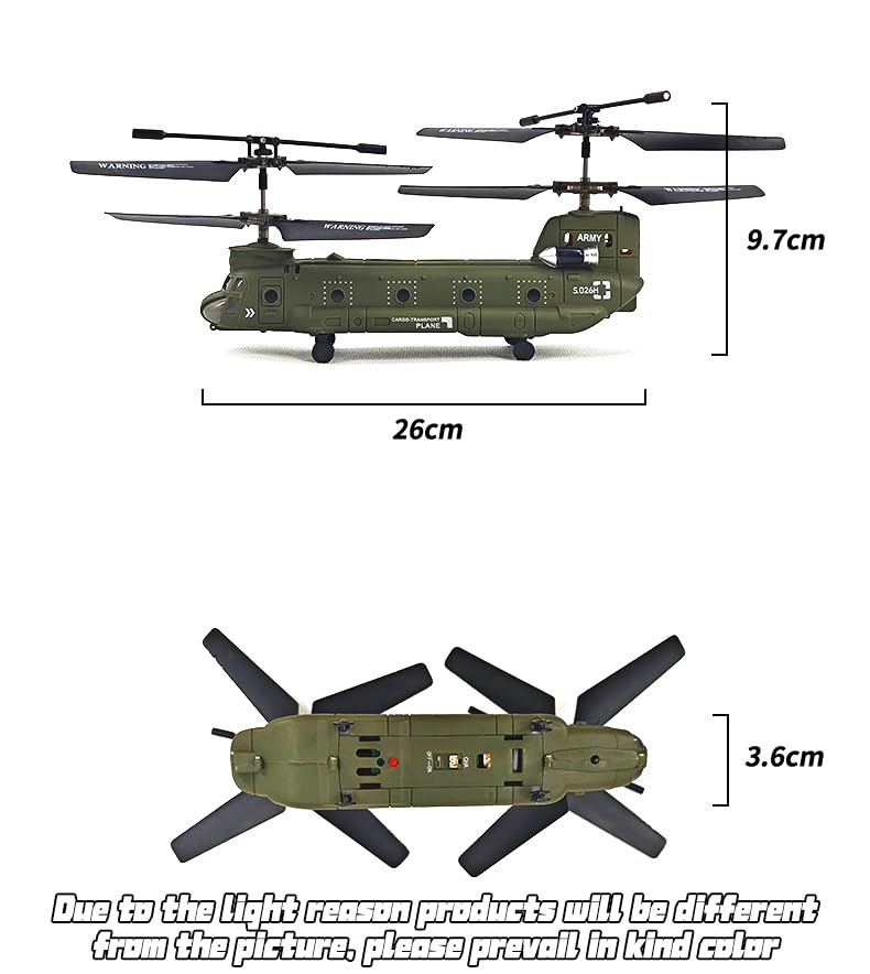 StrucToys RC Helicopter, S026H Dual-Rotor Transport Aircraft, 2.4G 3CH Remote Control Military Aerocraft Model (RTF Version/Army Green)
