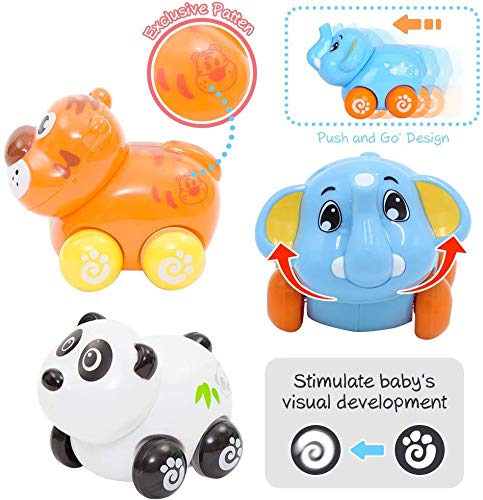 Liberty Imports 8 PCS Cartoon Animals Friction Push and Go Toy Cars Play Set for Babies and Toddlers | Cute Mini Play Vehicles Party Favors - Age 18