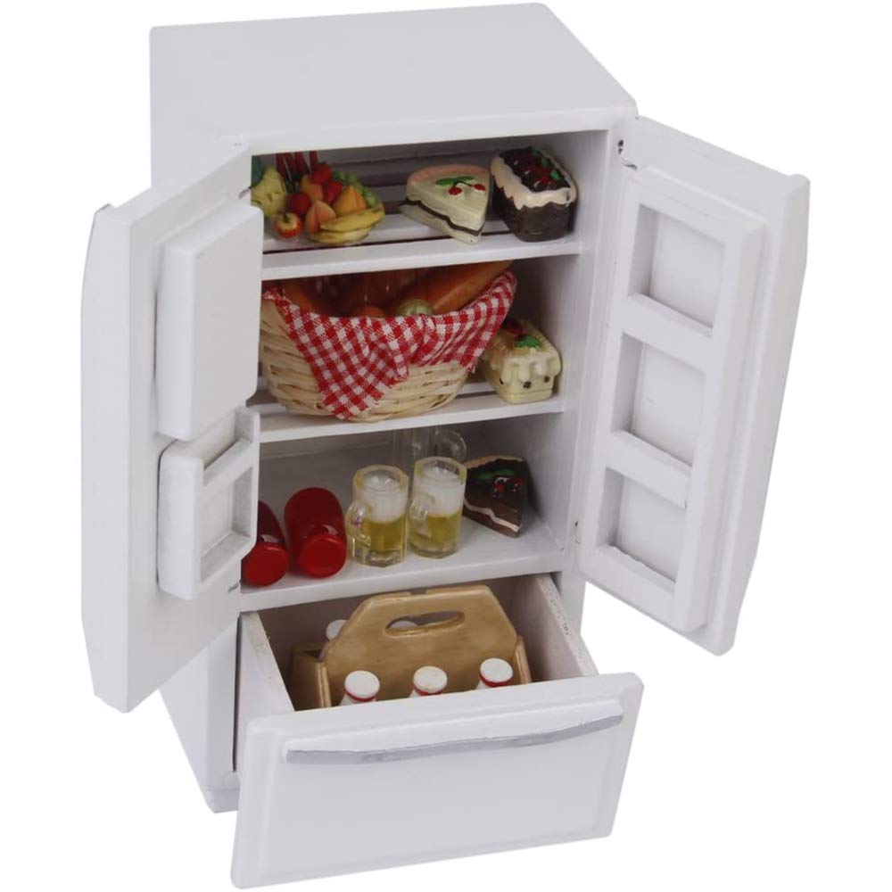 FIIMO 1/12 Dollhouse Miniature Fridge,Dollhouse Furniture Wooden White Fridge Refrigerator Dollhouse Decoration Accessories