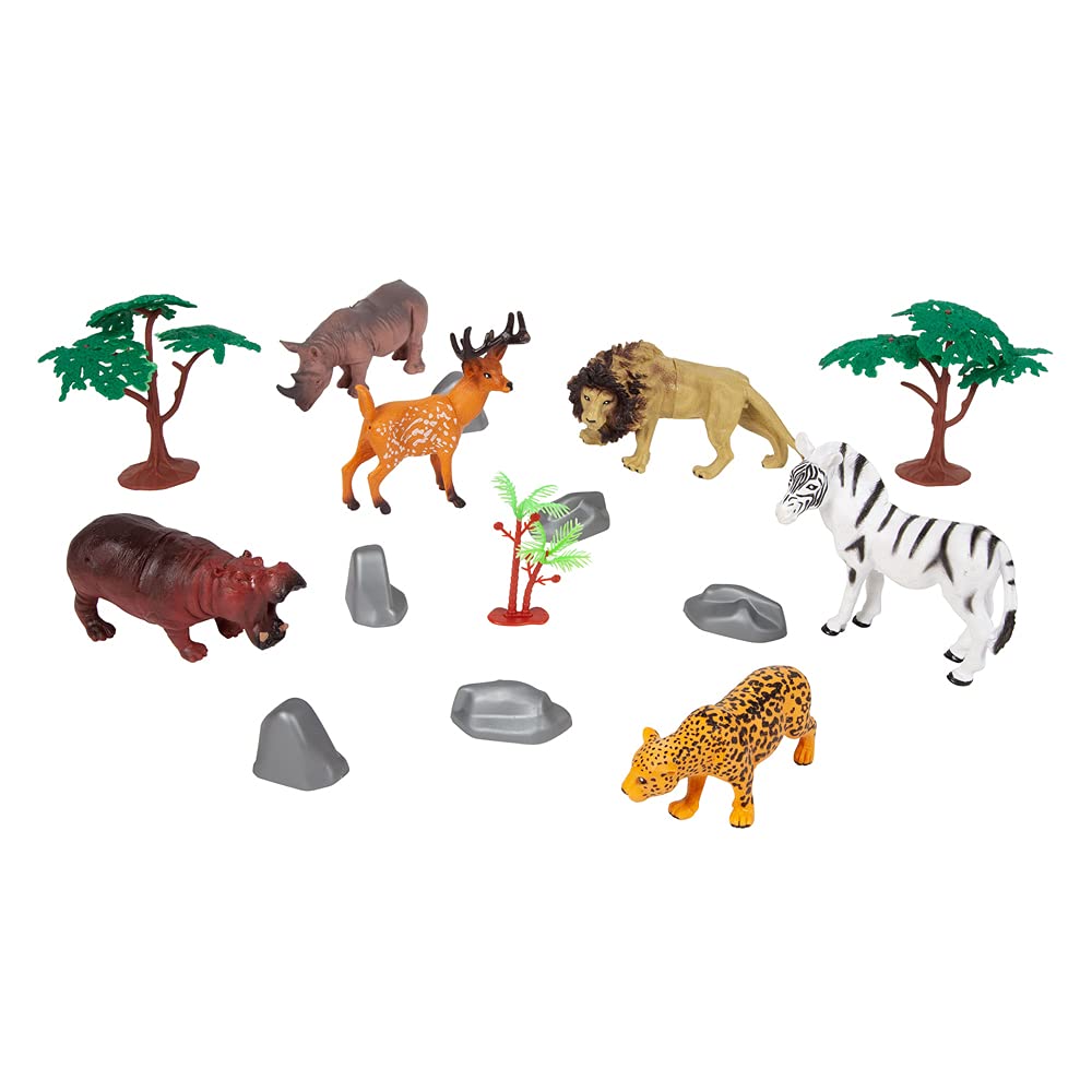 World of Animals Playset - 60 Piece Animal Figure Set with Dinosaurs, Safari, Marine & Farm Animals - Colorful Pretend Play Learning Toy with Trees