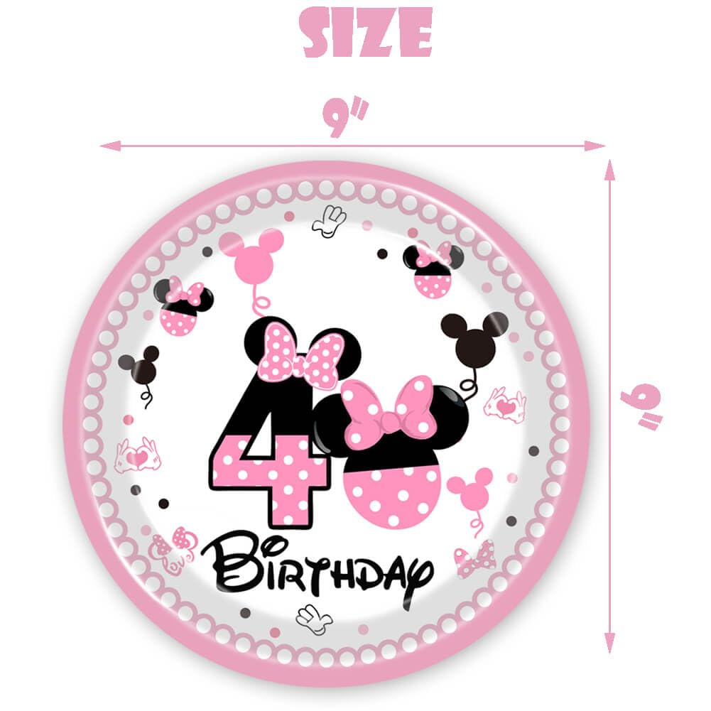 51 Pcs Pink 4th Birthday Party Decorations Girls Four Years Old Tablecloth Paper Plates Napkins Forks Dinnerware for Pink Girls Fourth Birthday Party