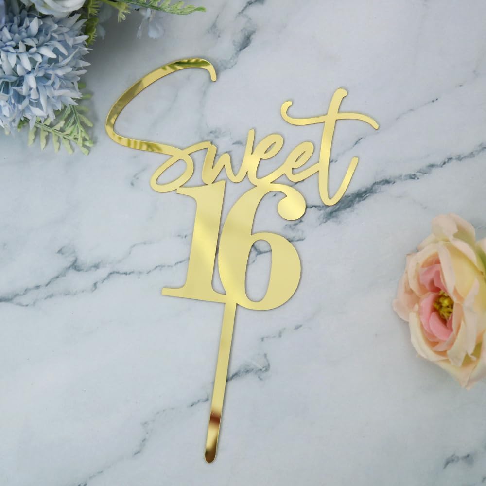 Bejotaa Sweet 16 Cake Toppers Mirror acrylic gold