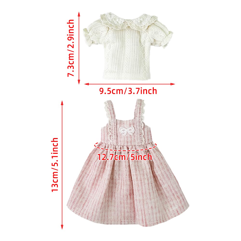 niannyyhouse Doll Clothes Shirt and Suspender Skirt Set Compatible with Blythe, OB24, Ball Jointed Dolls, Dress Up Accessories (Blue)
