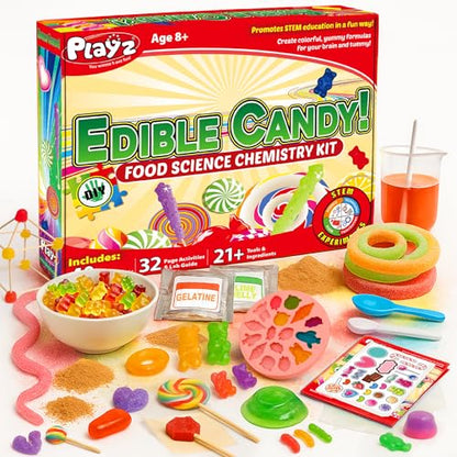 Playz Edible Candy Making Science Kit for Kids Ages 8-12 Years Old - Food Science Chemistry Kid Science Kit with 40 Experiments to Make Your Own