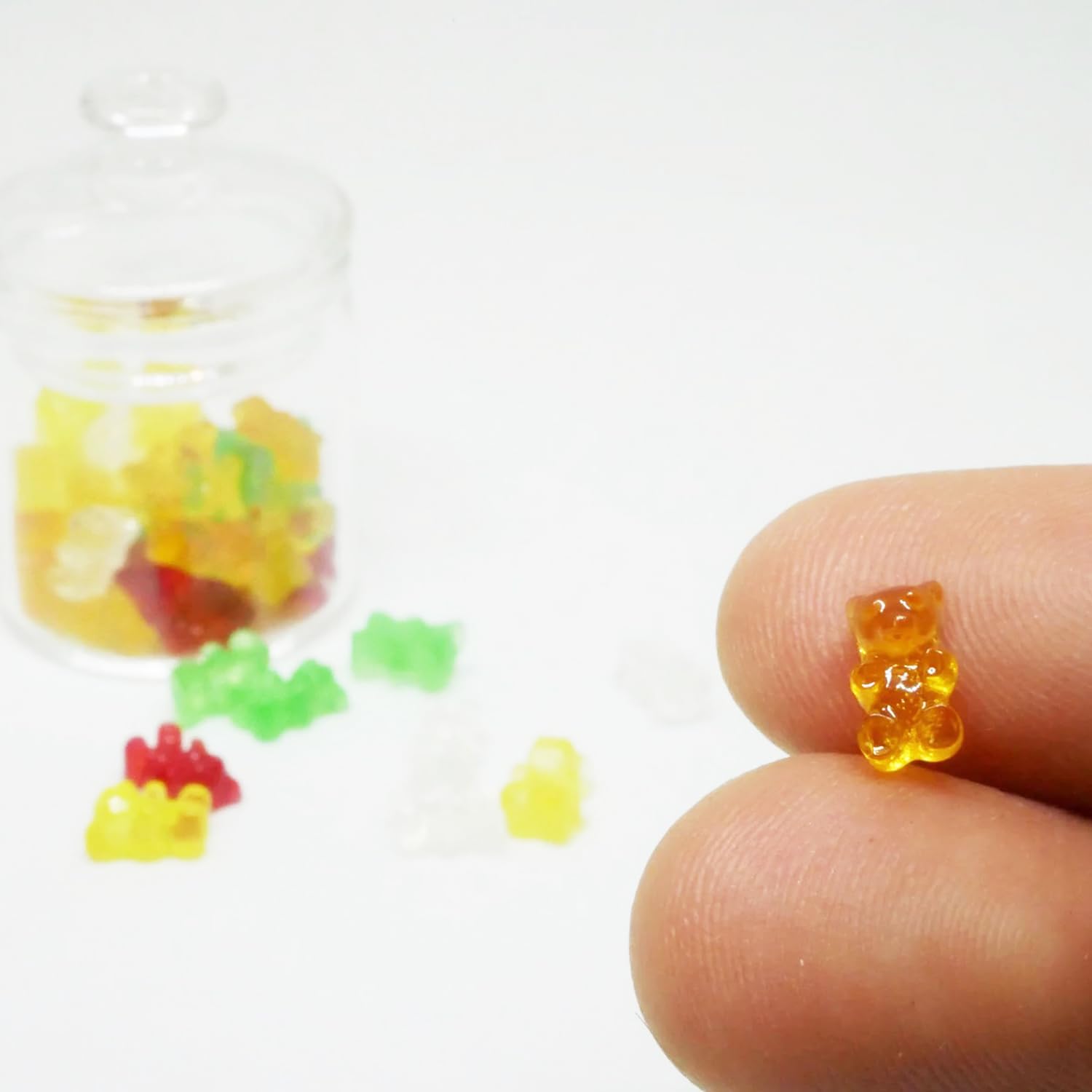 Miniature Glass Jar with 10 pcs Miniature Gummy Model, Tiny Gummy Glass Jar, Dollhouse Mini Glass Jar, 1:12 Scale, for Dollhouse Miniature, Fairy