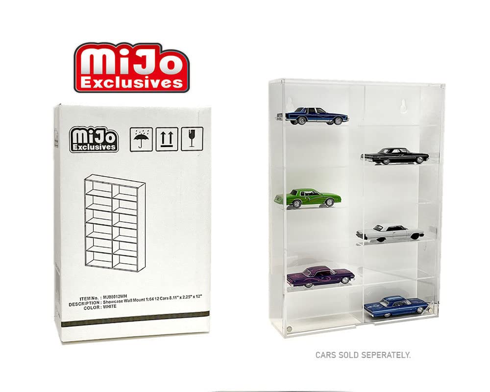 MiJo Exclusives Showcase Wall Mount 1:64 12 Cars 8.11" x 2.25" x 12" White - MJ08012WH