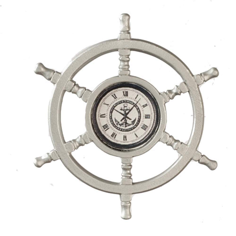 Melody Jane Dolls Houses Dollhouse Ship Helm Wheel Wall Clock Miniature 1:12 Nautical Accessory Metal
