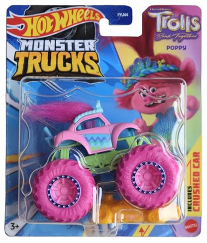 Hot Wheels Monster Trucks Trolls, Includes Crushed Car 1:64 Scale car