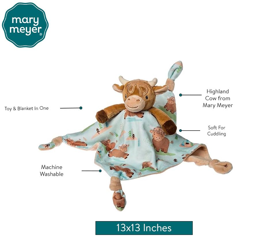 Mary Meyer Lovey Stuffed Animal Security Blanket Plush Soft Snuggle Toy, 13 x 13-Inches, Hetty Highland Cow